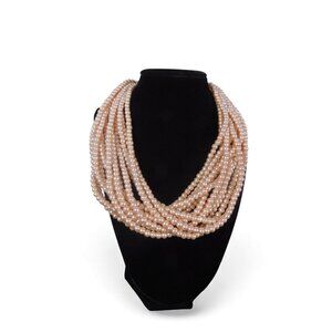 Multi-Strand Beige Faux Pearl Necklace - Adjustable 16" Lobster Clasp - Excellen
